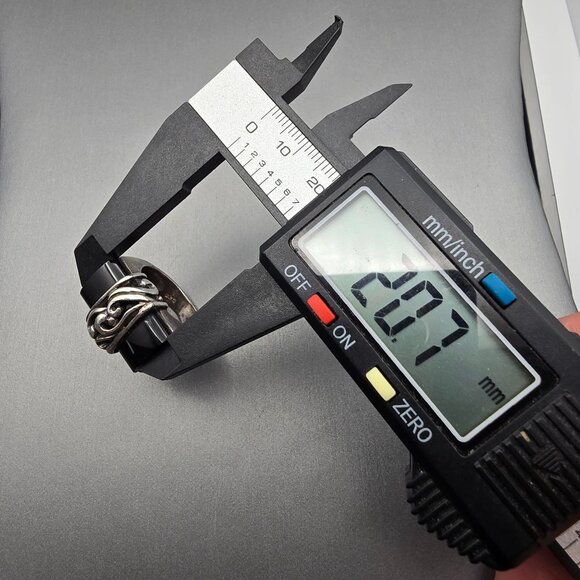 Sterling Silver 925 Black Onyx Statement Ring Size 8 Filigree Accent 8.68g - Picture 8 of 11